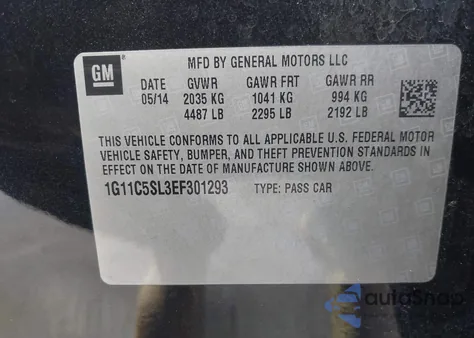 2014 Chevrolet Malibu 1Lt из США, поврежденный, VIN 1G11C5SL3EF301293